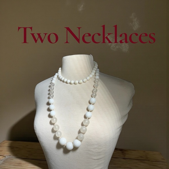Unsigned Jewelry - Two Vintage Necklaces White and Frosted Beads Unsigned